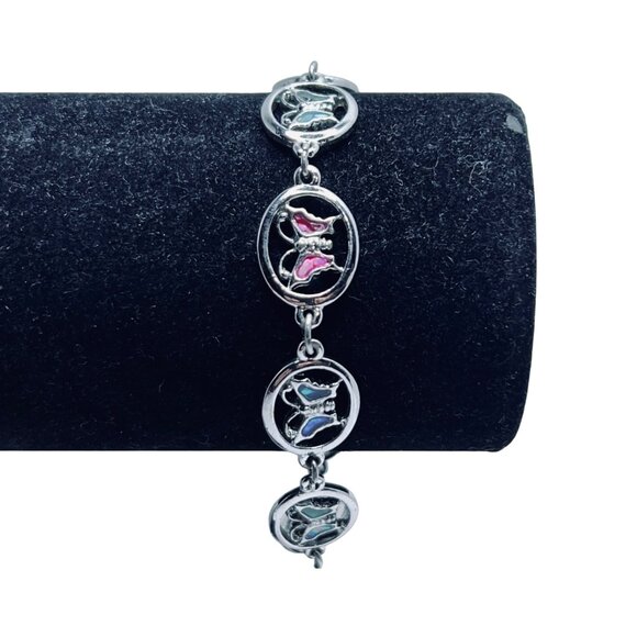 Silver Tone With Enamel Butterfly Links Bracelet (5567) - Picture 2 of 9